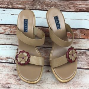 Bakers 7 M Wood High Heel Sandals Tan Floral